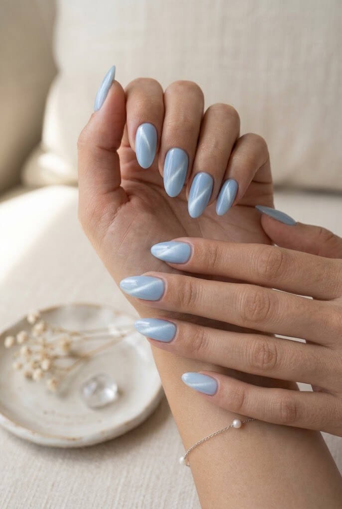 Baby Blue Cat-Eye Nails
