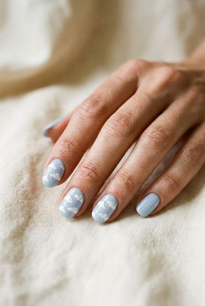 Soft Blue Cloud Nails
