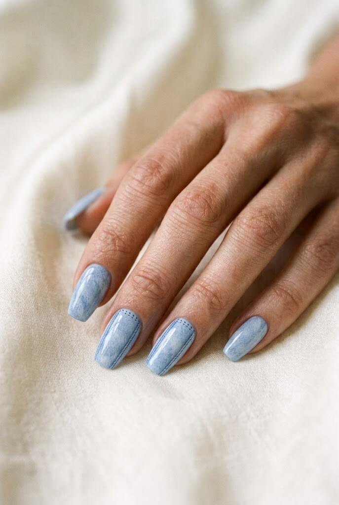 Soft Blue Denim-Inspired Nails