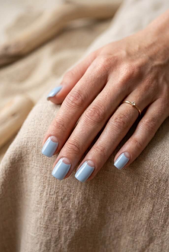Baby Blue Half-Moon Nails