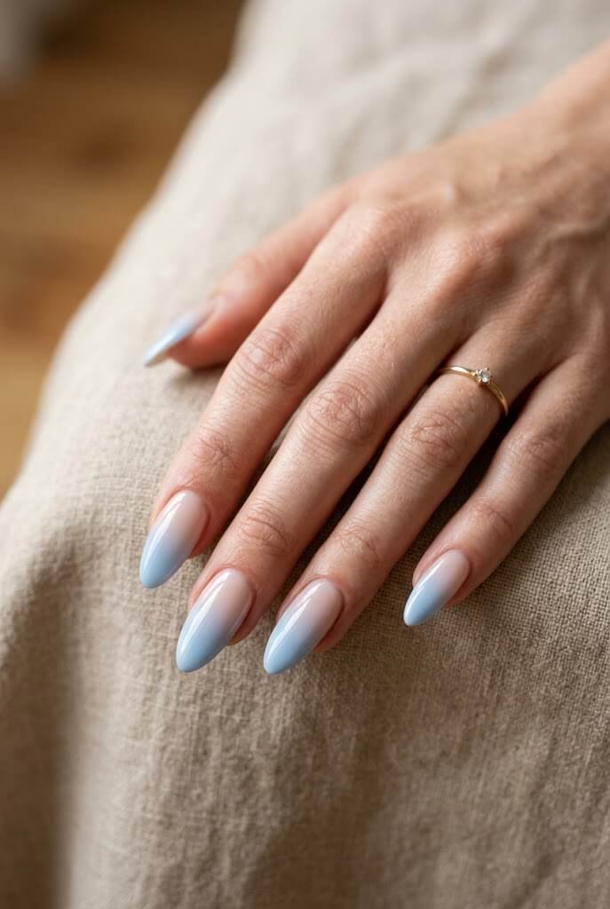 Milky Blue Ombre Nails