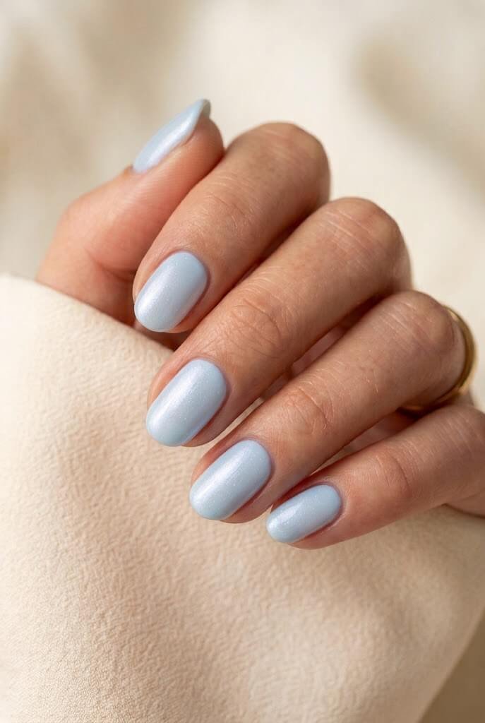 Pearly Baby Blue Nails