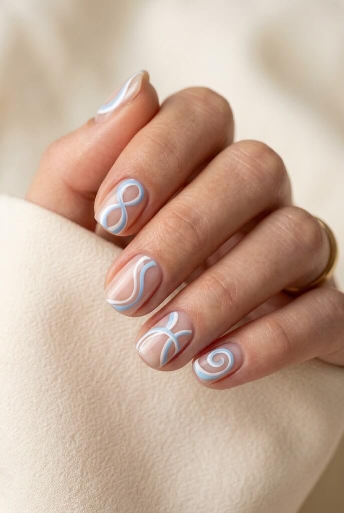 Soft Blue Swirl Nail Art