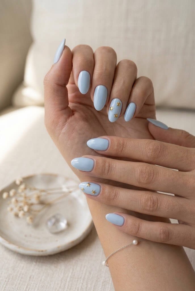 Baby Blue With Tiny Gold Stars