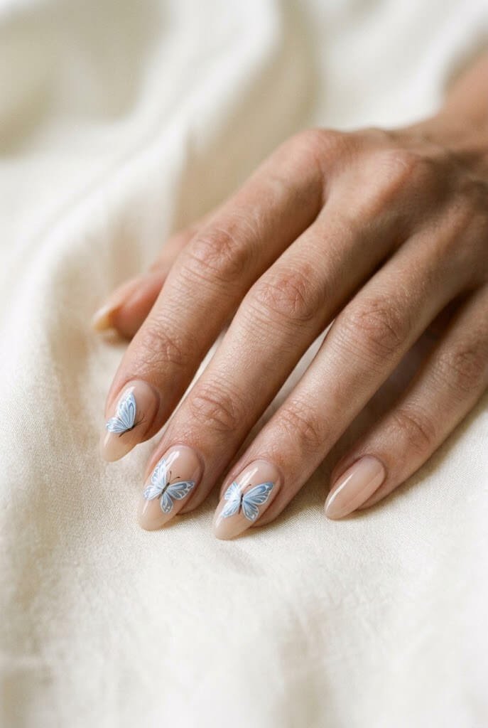 Baby Blue Butterfly Nails