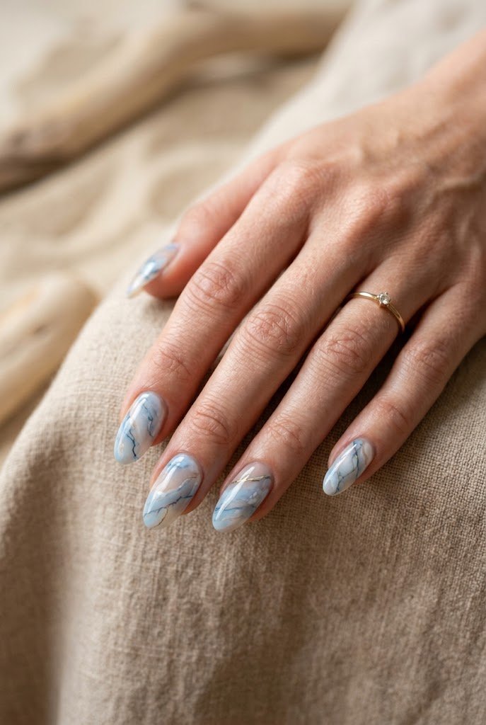 Powder Blue Marble Nails